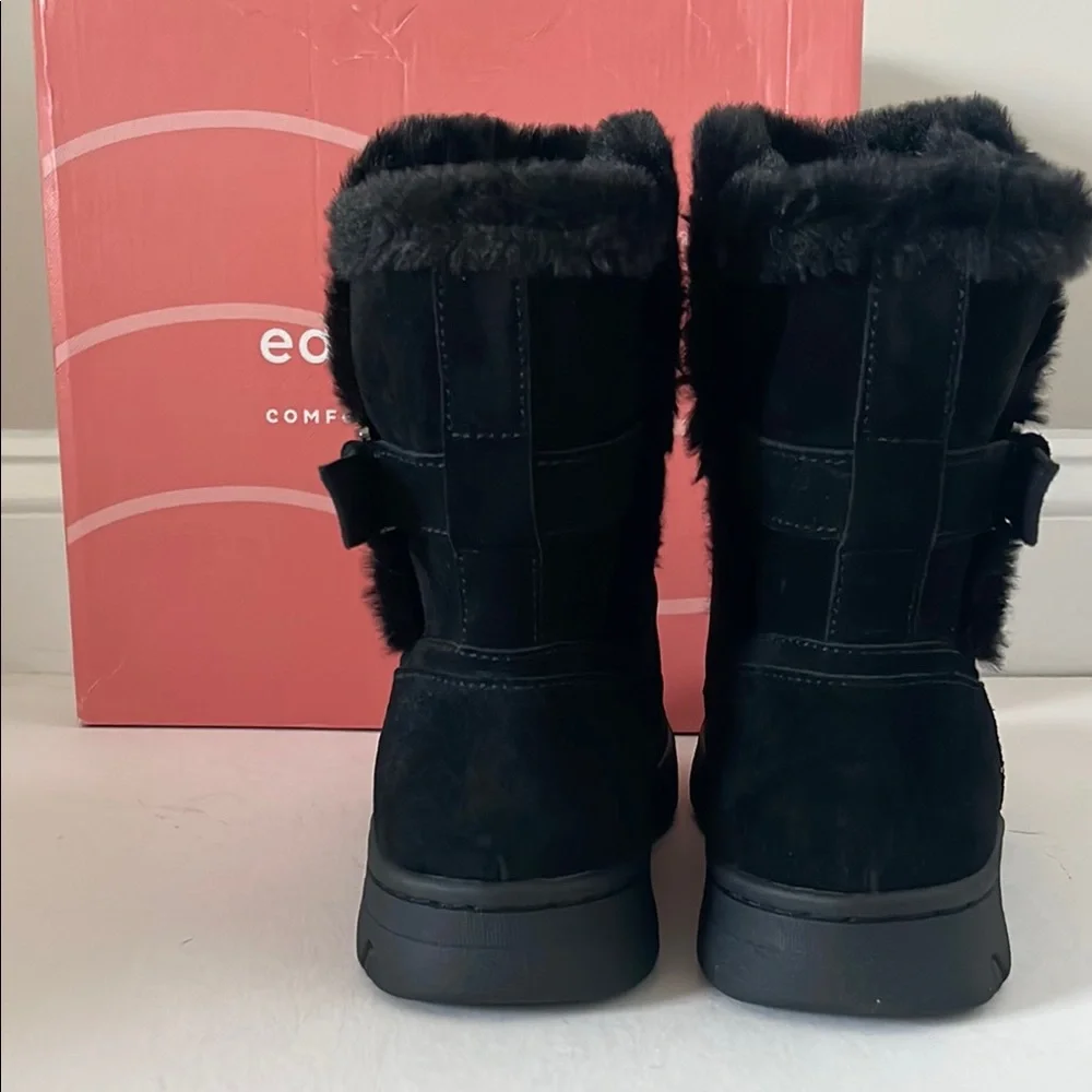Easy Spirit Segraye Black Genuine Leather Faux-Fur Lined Winter Boots, Size 8 W